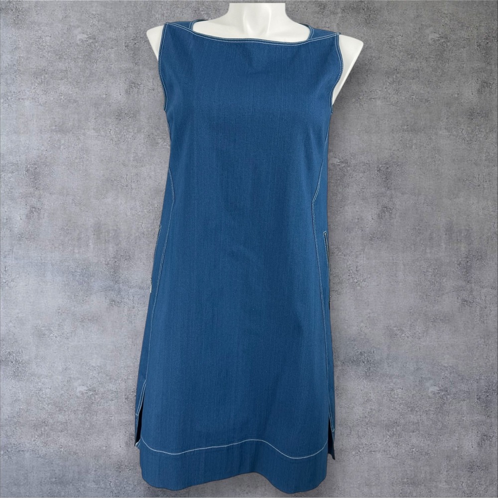 Lafayette 148 Denim Dress Sleeveless A-Line Pockets Casual Blue Size L